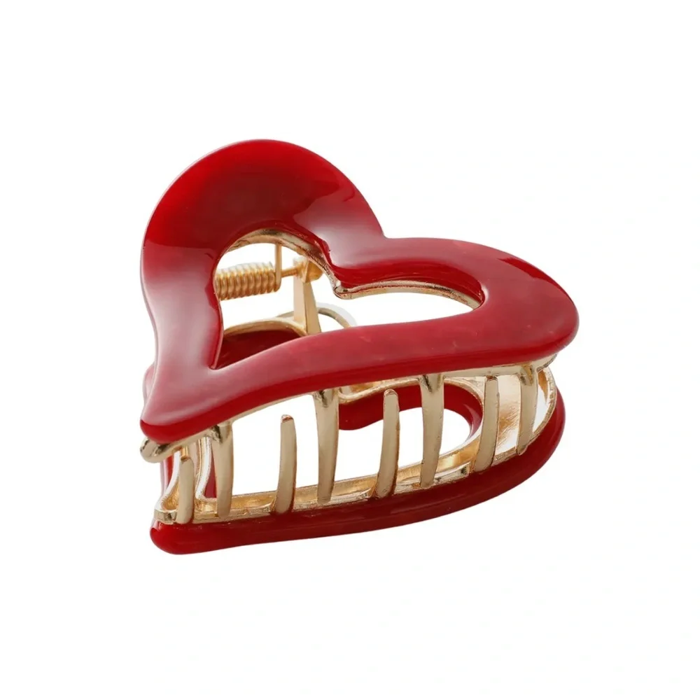 Juliette Valentine Heart Claw Clip | Red & Pink Heart Hair Clip | Gold Metal NWT